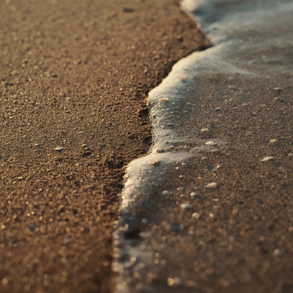 Detalhe da espuma do mar encontrando a areia molhada (imagem ilustrativa)